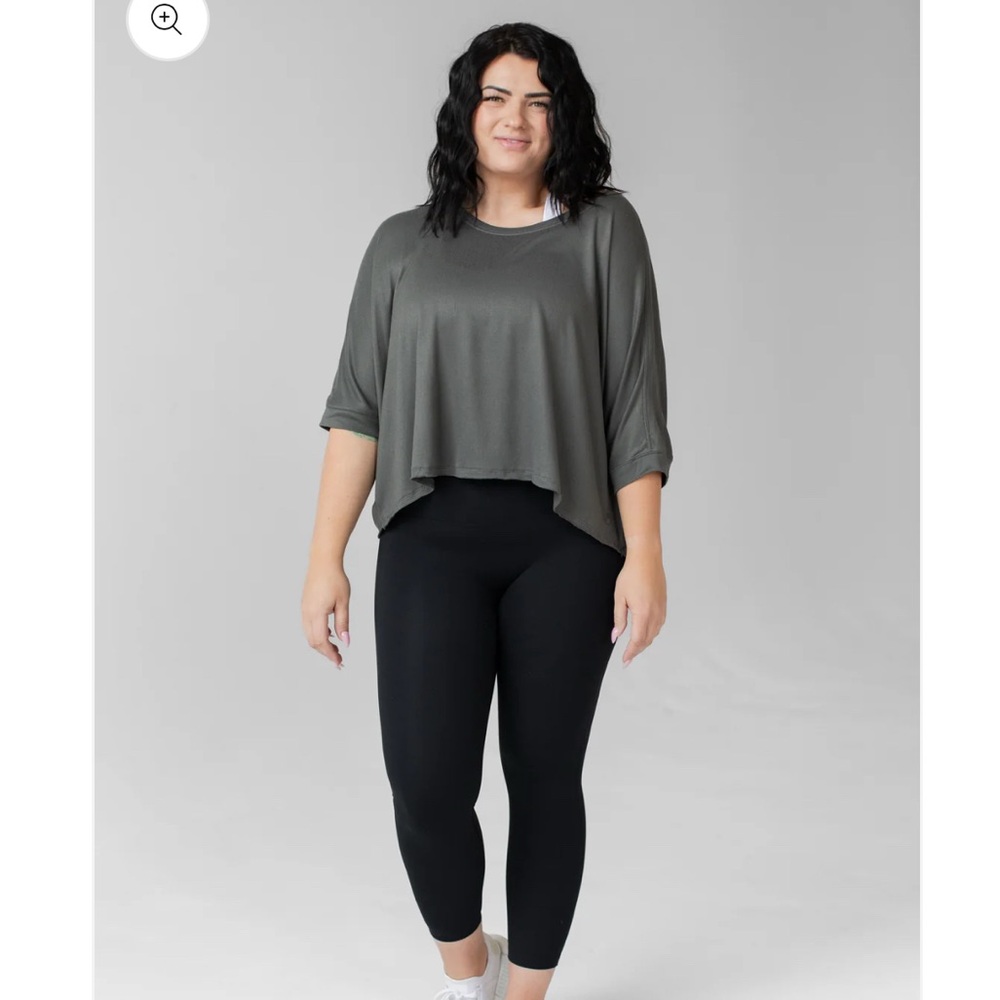 Gray Boxy Crop Top with Dolman Sleeves